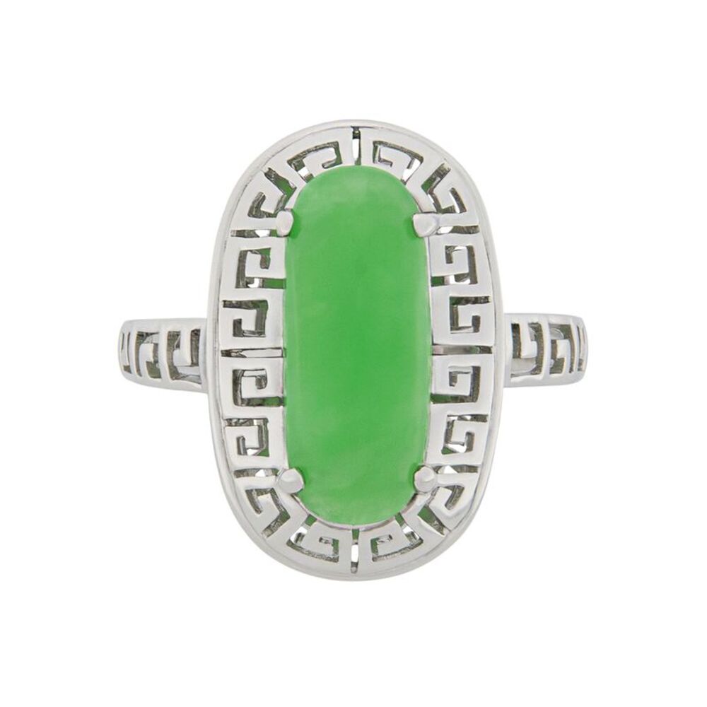 Vintage Style Oval Eternity Jade Sterling Silver .925 Statement Ring, Size 9